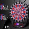 imageWINMAX Electronic Dart Board Soft Tip Dartboard Set LED Displays 3 Languages with 12 Darts 100 Tips Power AdapterREDBLUE
