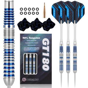 imageWINMAX Darts Metal Tip Set  90 Tungsten Steel Tip Darts Set Professional 202223242628 Grams Pro Dart Set with Extra 3 FlightsSteel Darts Blue