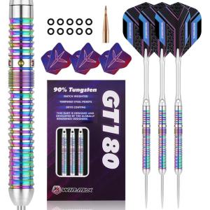 imageWINMAX Darts Metal Tip Set  90 Tungsten Steel Tip Darts Set Professional 202223242628 Grams Pro Dart Set with Extra 3 FlightsSteel Darts Purple