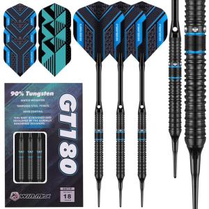 imageWINMAX Darts Soft Tip Set  90 Tungsten Soft Tip Darts Set Professional 18 Grams Soft Darts Pro Dart Set with Extra 3 FlightsBlack