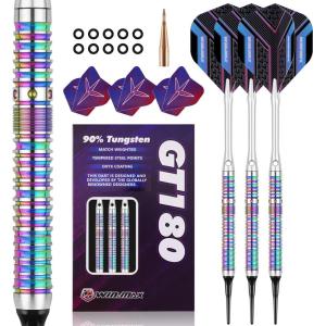 imageWINMAX Darts Soft Tip Set  90 Tungsten Soft Tip Darts Set Professional 18 Grams Soft Darts Pro Dart Set with Extra 3 FlightsPurple