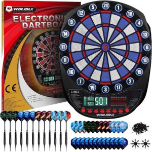 imageWINMAX Electronic Dart Board Soft Tip Dartboard Set LED Displays 3 Languages with 12 Darts 100 Tips Power AdapterBLUEWHITE WITH LIGHTS