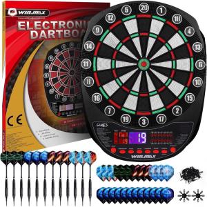 imageWINMAX Electronic Dart Board Soft Tip Dartboard Set LED Displays 3 Languages with 12 Darts 100 Tips Power AdapterREDGREEN