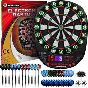 imageWINMAX Electronic Dart Board Soft Tip Dartboard Set LED Displays 3 Languges with 12 Darts 100 Tips Power Adapter Classic