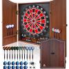 imageElectronic Dart Board LED Electric Digital Scoreboard Dart Boards for Adults with MDF Cabinet up to 8 Players 34 Games355 Variations  12 Soft Tip Darts ampamp 100 Replacement tips  Great for Game RoomBrown with Light Brown with Yellow Line