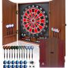 imageElectronic Dart Board LED Electric Digital Scoreboard Dart Boards for Adults with MDF Cabinet up to 8 Players 34 Games355 Variations  12 Soft Tip Darts ampamp 100 Replacement tips  Great for Game RoomBrown with Red