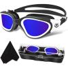 imageWINMAX Polarized Swimming Goggles Swim Pool Goggles Anti Fog Anti UV No Leakage Clear Vision for Men Women Adults TeenagersBlackwhiteBlue Polarized Mirrored Lens