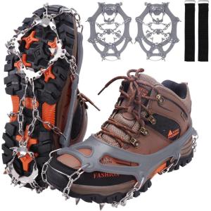imageWINMAX Crampons for Shoes Traction Cleats Ice Snow Grips with 19 Stainless Steel Spikes Shoe Talons Anti  Slip Boots Spikes for Walking Jogging Climbing and HikingGrey