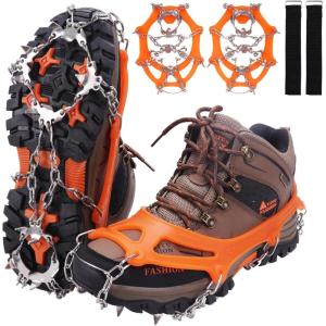 imageWINMAX Crampons for Shoes Traction Cleats Ice Snow Grips with 19 Stainless Steel Spikes Shoe Talons Anti  Slip Boots Spikes for Walking Jogging Climbing and HikingOrange