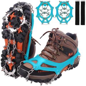 imageWINMAX Crampons for Shoes Traction Cleats Ice Snow Grips with 19 Stainless Steel Spikes Shoe Talons Anti  Slip Boots Spikes for Walking Jogging Climbing and HikingTeal