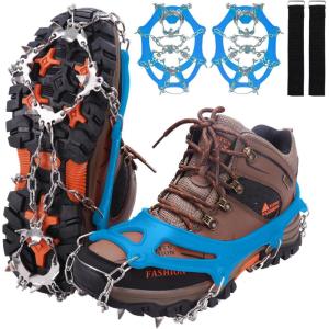 imageWINMAX Crampons for Shoes Traction Cleats Ice Snow Grips with 19 Stainless Steel Spikes Shoe Talons Anti  Slip Boots Spikes for Walking Jogging Climbing and HikingBlue