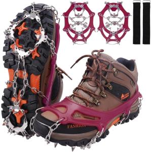 imageWINMAX Crampons for Shoes Traction Cleats Ice Snow Grips with 19 Stainless Steel Spikes Shoe Talons Anti  Slip Boots Spikes for Walking Jogging Climbing and HikingRed