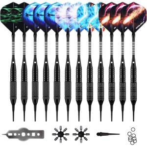 imageWINMAX Darts Plastic Tip  Soft Tip Darts Set  12 Pcs 18 Gram with 100 Extra Dart Tips 12 Flights Flight Protectors and Wrench for Electronic Dart Boardblack 2024