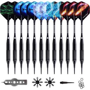 imageWINMAX Darts Plastic Tip  Soft Tip Darts Set  12 Pcs 18 Gram with 100 Extra Dart Tips 12 Flights Flight Protectors and Wrench for Electronic Dart Boardblack