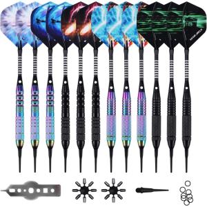 imageWINMAX Darts Plastic Tip  Soft Tip Darts Set  12 Pcs 18 Gram with 100 Extra Dart Tips 12 Flights Flight Protectors and Wrench for Electronic Dart Boardpinksilverblackpurple