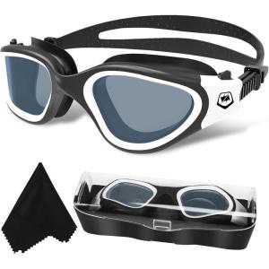 imageWINMAX Polarized Swimming Goggles Swim Pool Goggles Anti Fog Anti UV No Leakage Clear Vision for Men Women Adults TeenagersBlackwhitePolarized Smoke Lens