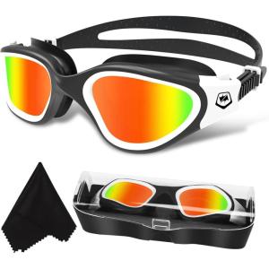 imageWINMAX Polarized Swimming Goggles Swim Pool Goggles Anti Fog Anti UV No Leakage Clear Vision for Men Women Adults TeenagersBlackwhiteRed Polarized Mirrored Lens