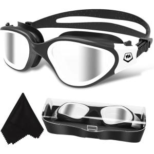 imageWINMAX Polarized Swimming Goggles Swim Pool Goggles Anti Fog Anti UV No Leakage Clear Vision for Men Women Adults TeenagersBlackwhiteSilver Polarized Mirrored Lens
