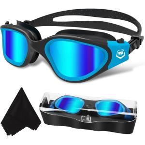 imageWINMAX Polarized Swimming Goggles Swim Pool Goggles Anti Fog Anti UV No Leakage Clear Vision for Men Women Adults TeenagersBlueblackBlue Polarized Mirrored Lens