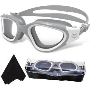 imageWINMAX Polarized Swimming Goggles Swim Pool Goggles Anti Fog Anti UV No Leakage Clear Vision for Men Women Adults TeenagersGraywhiteNonpolarized Clear Lens