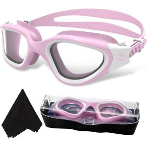 imageWINMAX Polarized Swimming Goggles Swim Pool Goggles Anti Fog Anti UV No Leakage Clear Vision for Men Women Adults TeenagersPastel VioletwhiteNonpolarized Clear Lens