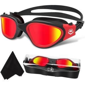 imageWINMAX Polarized Swimming Goggles Swim Pool Goggles Anti Fog Anti UV No Leakage Clear Vision for Men Women Adults TeenagersRedblackRed Polarized Mirrored Lens