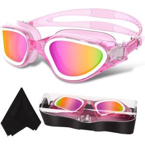 imageWINMAX Polarized Swimming Goggles Swim Pool Goggles Anti Fog Anti UV No Leakage Clear Vision for Men Women Adults TeenagersTransparent PinkwhitePolarized MirrorPink Lens