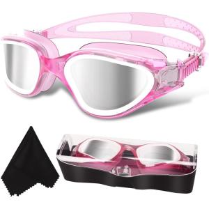imageWINMAX Polarized Swimming Goggles Swim Pool Goggles Anti Fog Anti UV No Leakage Clear Vision for Men Women Adults TeenagersTransparent PinkwhitePolarized MirrorSilver Lens